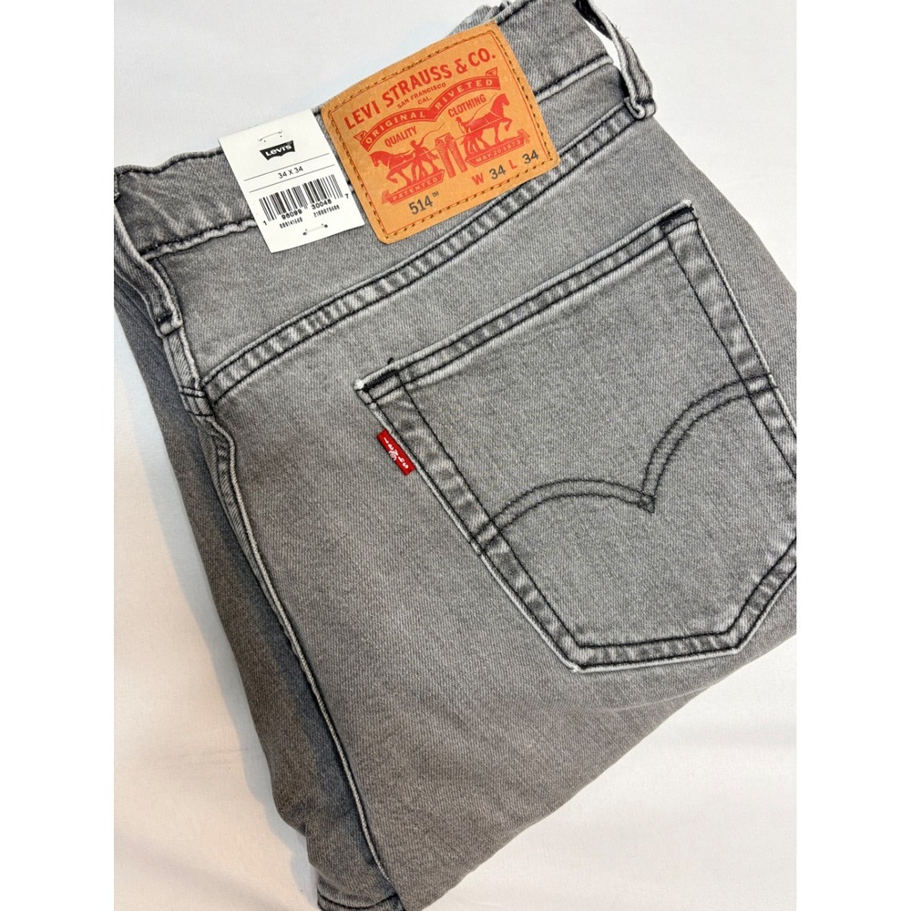 Levis 514 Straight Fit Mens Gray Flex Stretch Denim Jeans 34x34 00514-1660